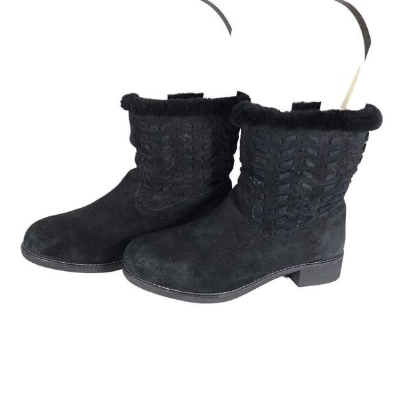 Abeo Women's Bristol US8,5 Black Leather Sheepskin Lined Shearling Ankle Booties - Picture 1 of 12